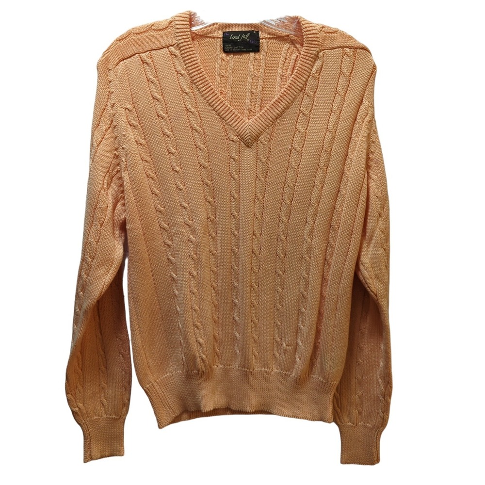 Lord Jeff vintage V neck cable knit sweater peach L large runs small fits medium
